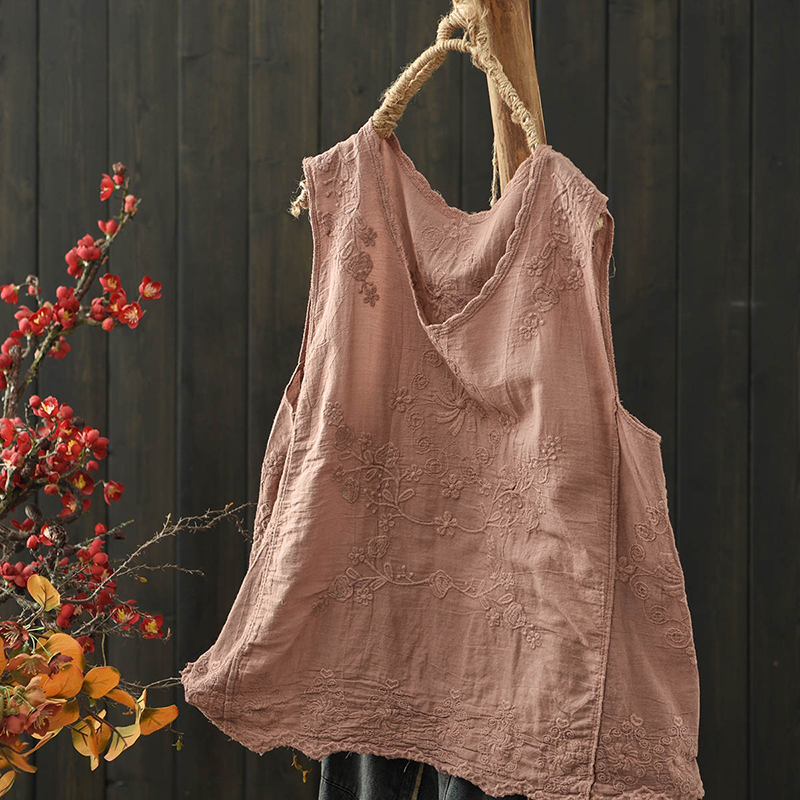 刺绣绣花棉质森女背心