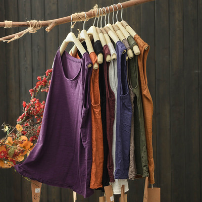 简约纯色竹节棉直筒背心女夏季