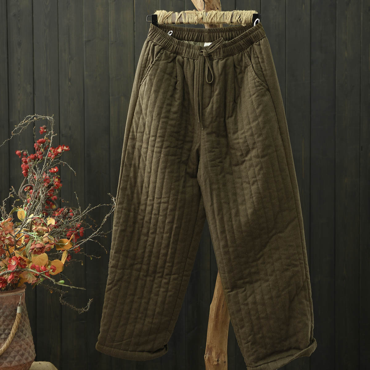 条纹压线夹棉加厚休闲裤棉裤长裤