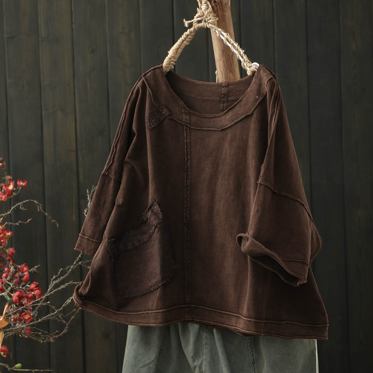 贴布做旧炒色棉质短款T恤女短袖