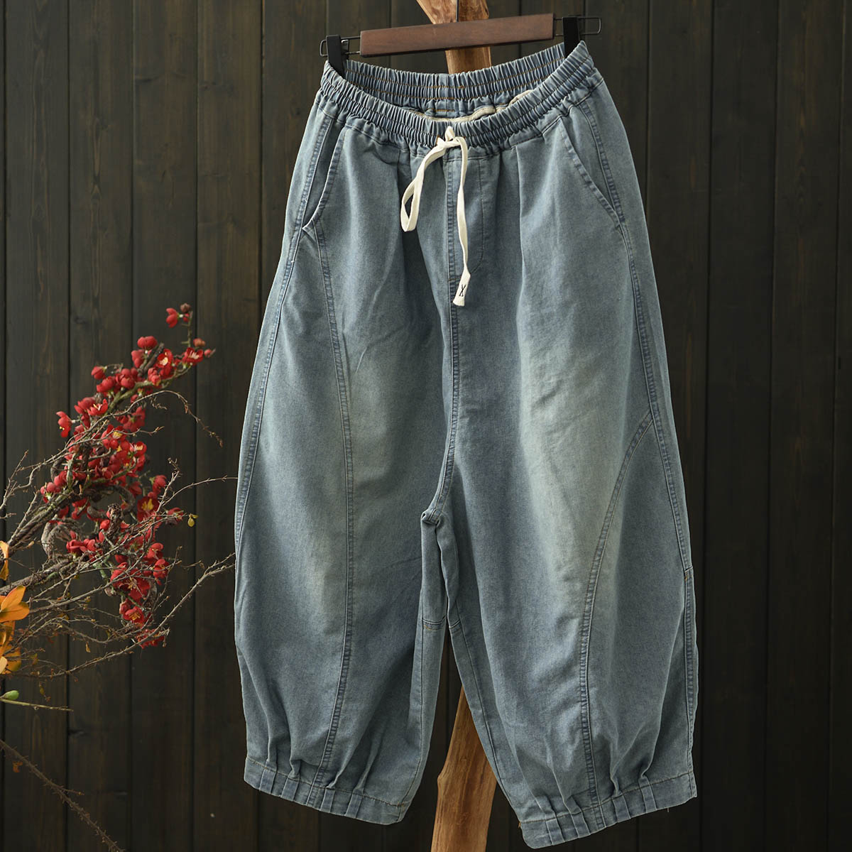 磨白薄款牛仔哈伦裤萝卜裤女夏季