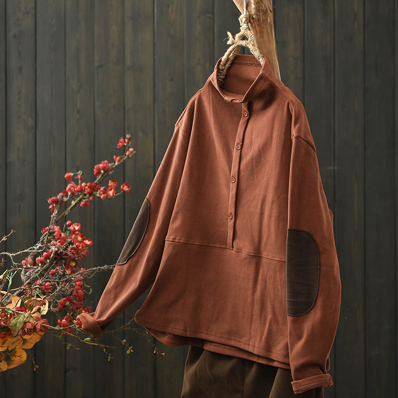 文艺宽松贴布拼接打底衫绒衫