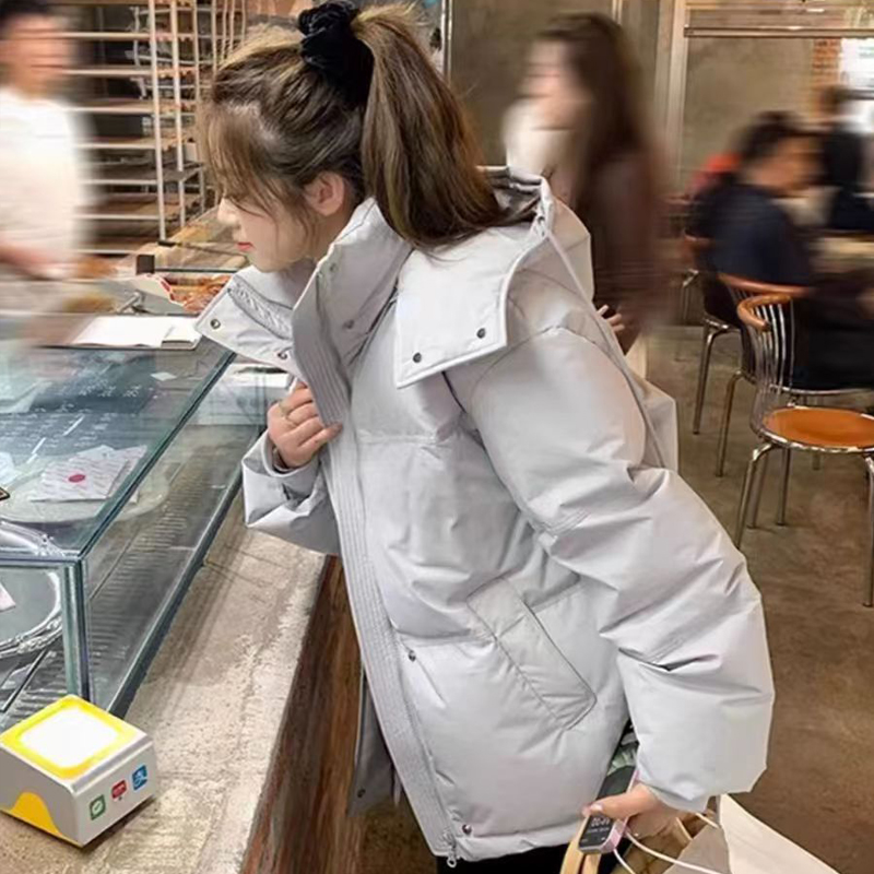 奶蓝色羽绒服2025年新款男女情侣加厚小众设计感面包冬季棉衣外套