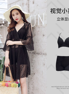 新款泳衣女纯色比基尼带钢托小胸