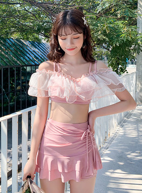 百雅女分体泳装裙式保守显瘦遮肉