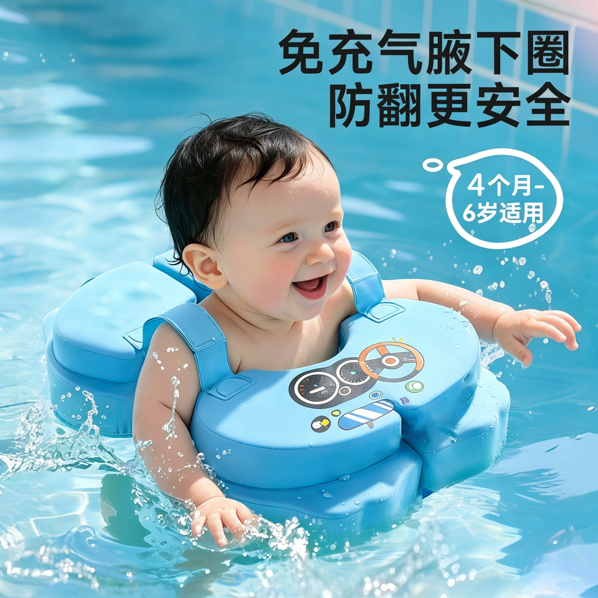 婴幼儿游泳圈腋下防侧翻宝宝专用加厚戏水浮圈儿童家用游泳装备
