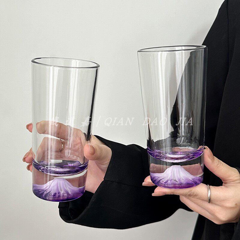 钱道嘉小众设计紫色富士山玻璃杯