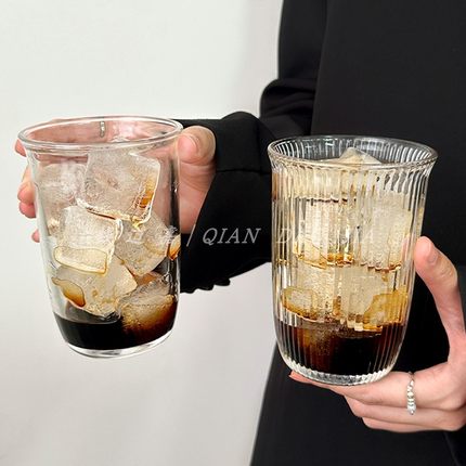 ins风高颜值冰美式拿铁咖啡杯冷萃饮品杯玻璃杯透明冷饮杯喝水杯