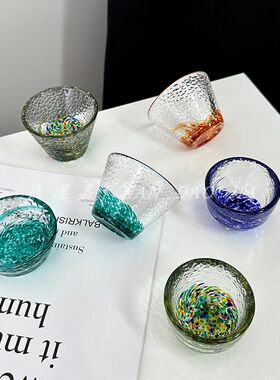 钱道嘉日式彩色琉璃杯手工清酒杯