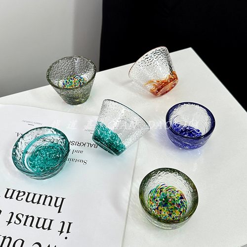 钱道嘉日式彩色琉璃杯手工清酒杯