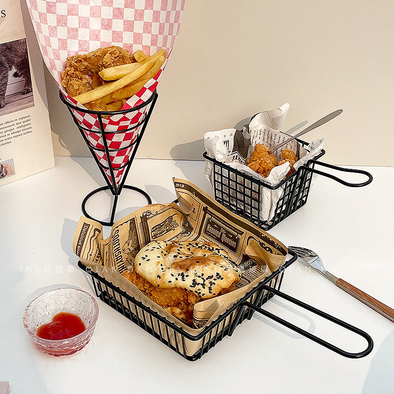薯条篮小吃筐美式创意不锈钢装炸鸡油炸食品鸡翅腿盘子碟容器餐厅
