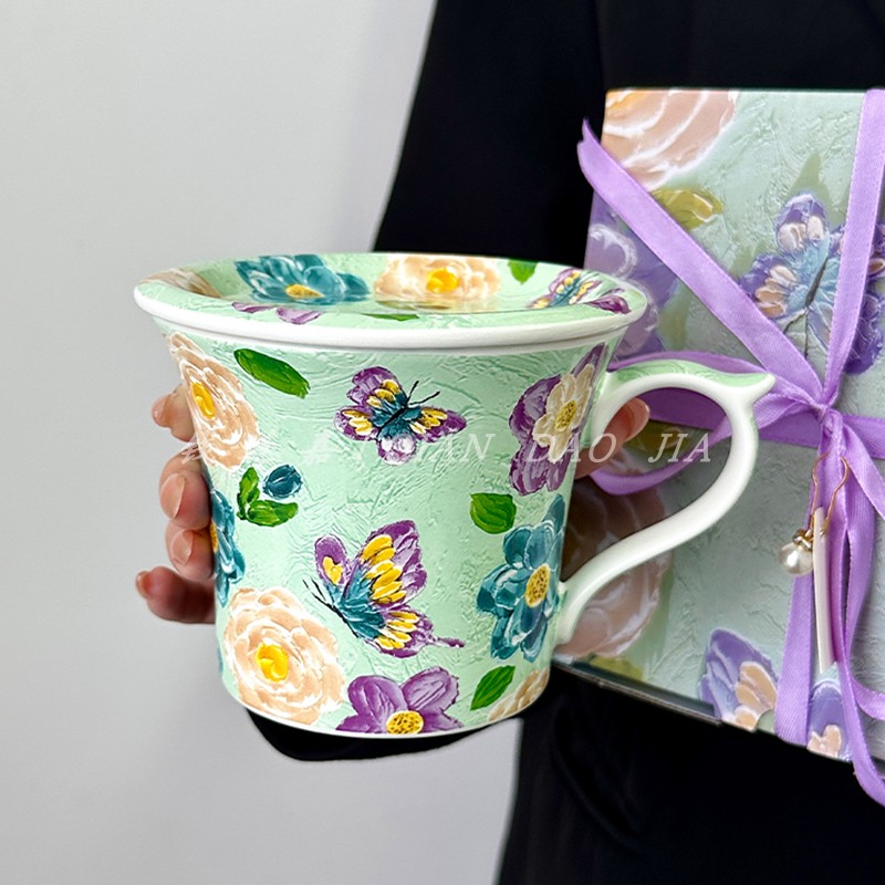 錢道嘉復古油畫般咖啡杯碟手繪