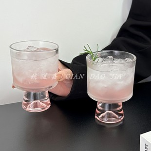 ins风粉色山脉玻璃杯矮脚冰山杯创意高脚饮品杯咖啡杯甜筒杯酒杯