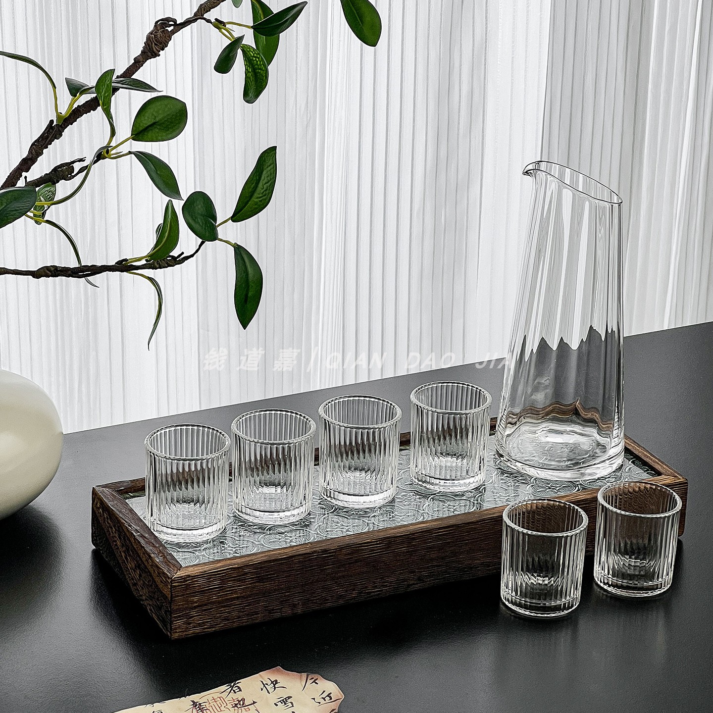 钱道嘉轻奢条纹白酒杯套装