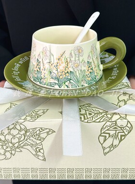 油画风铃花咖啡杯碟套装陶瓷高颜值高档精致复古女生下午茶水杯子