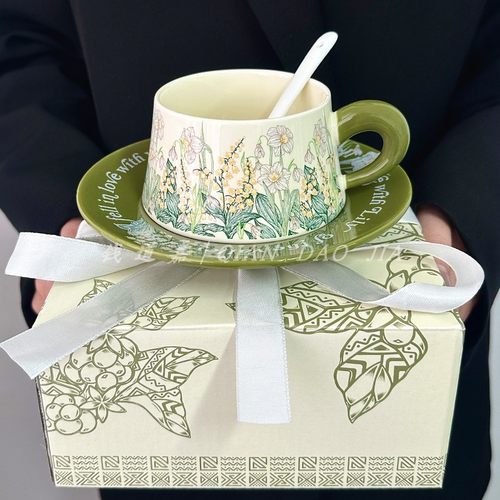 钱道嘉油画风铃花咖啡杯碟套装