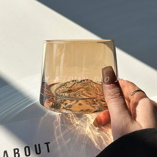复古琥珀色水晶款富士山杯冰山玻璃杯观山杯日式水杯茶杯威士忌杯