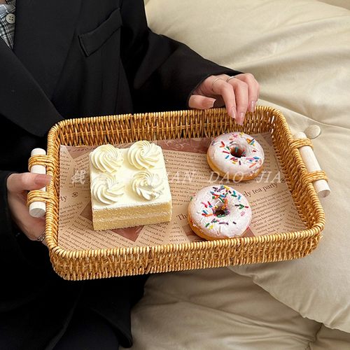 钱道嘉藤编托盘面包篮手工编织盘