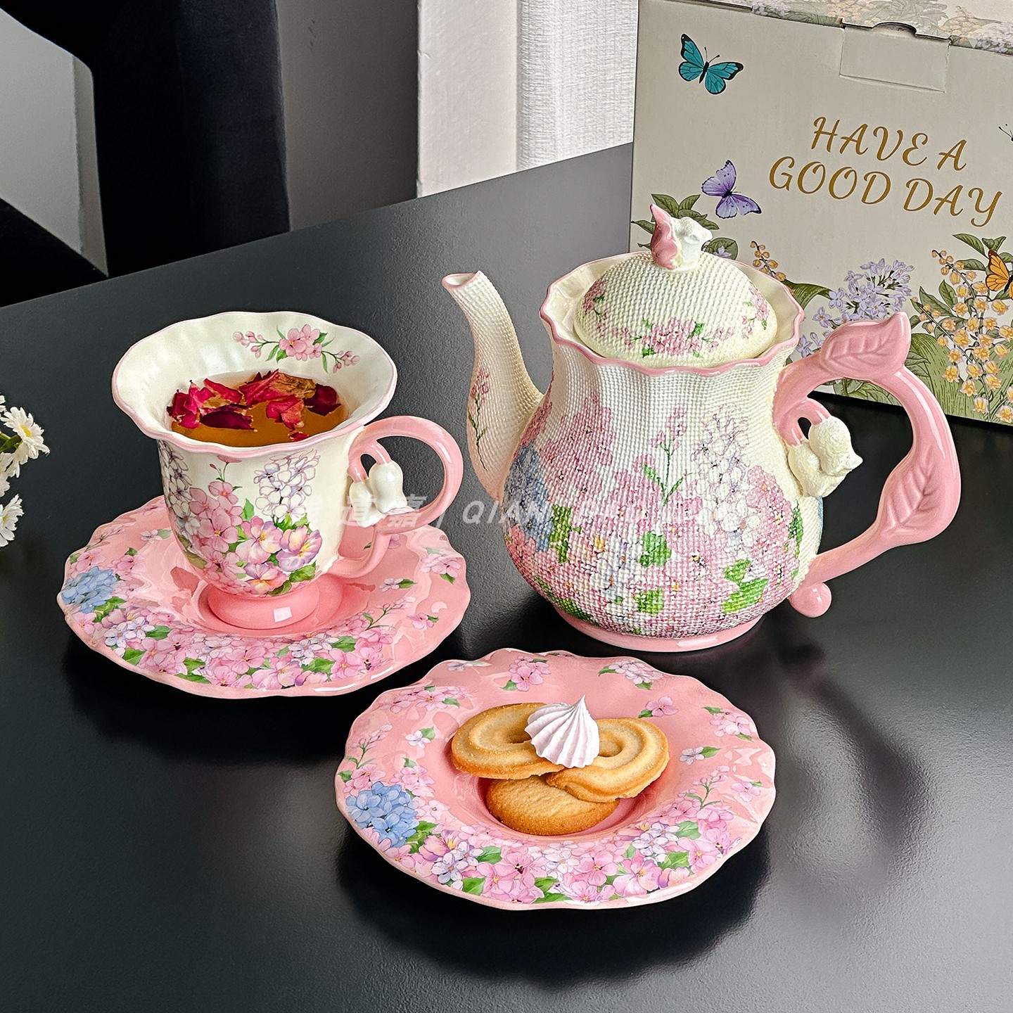 钱道嘉锦绣花园陶瓷茶具套装家用