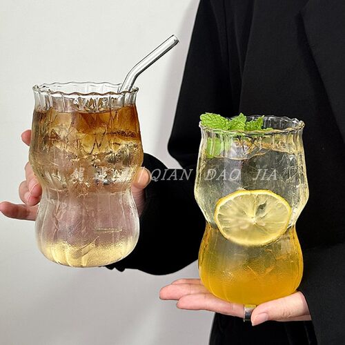 钱道嘉大容量条纹玻璃杯冰美式杯