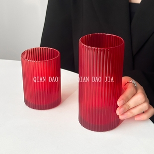 复古红色小众法式浮雕钻石纹高颜值女香槟杯红酒杯玻璃水杯高级感