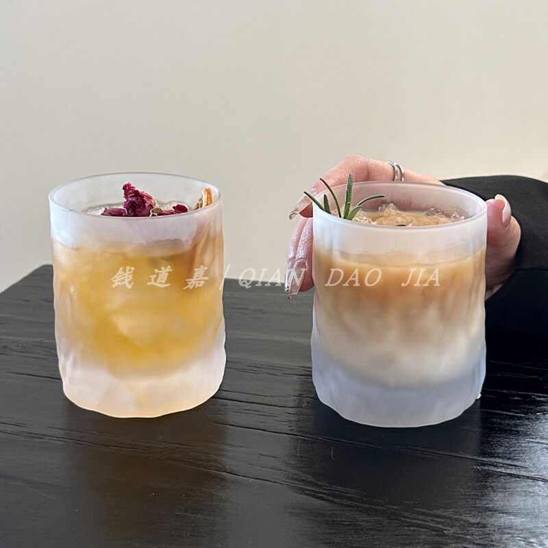 ins风磨砂质感冰纹玻璃杯创意家用树纹杯子高颜值咖啡冷饮果汁杯