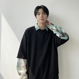 现货慵懒假两件衬衫领卫衣日系情侣碎花上衣A881-P65，男装衬衫，星座1017