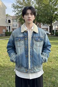 新款现货 做旧羊羔绒牛仔外套保暖棉服夹克 Q2053-P138图片