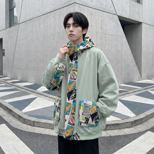 现货春款潮流涂鸦拼接夹克开衫连帽外套 WT23-P75 控96图片