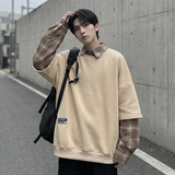 现货2026春款假两件卫衣衬衫领复古vibe格子美式外套A5613-P65，男装衬衫，星座1017