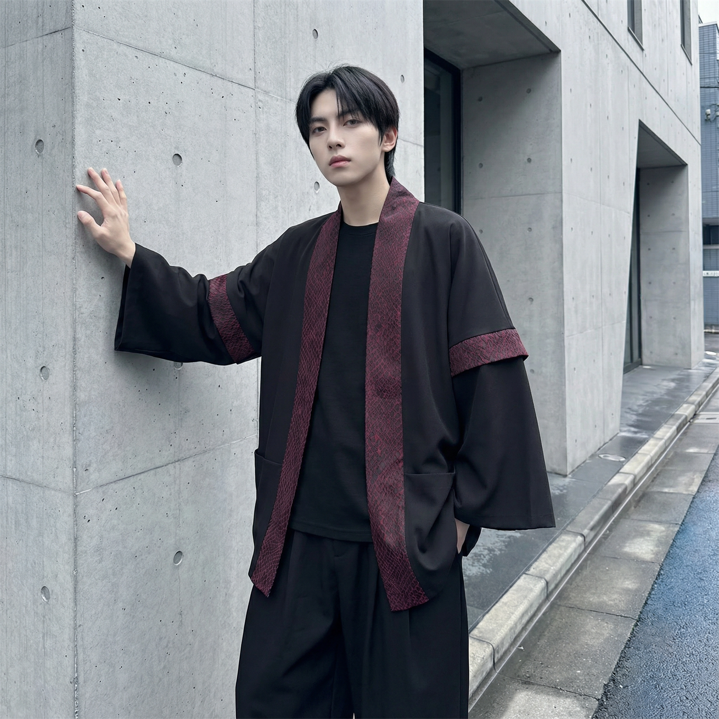 现货春秋风蟒纹印花拼接男士道袍汉服D3206-P78，男装民族服装，星座1017