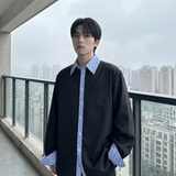 现货高级感小众设计拼接衬衫男痞帅纯色宽松潮流衬衣S1858-P68，男装衬衫，星座1017