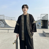 现货春秋风蟒纹印花拼接男士道袍汉服D3206-P78，男装民族服装，星座1017