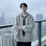 现货烫钻可拆卸领带设计连帽卫衣重磅细闪宽松慵懒外套W2056-P89，女装短外套，星座1017