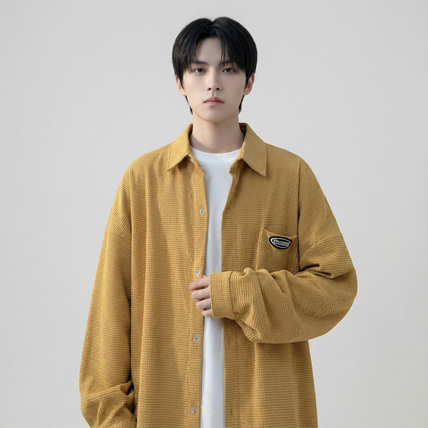 现货华夫格衬衫长袖潮流港风痞帅休闲衬衣CS39-P58，男装衬衫，星座1017