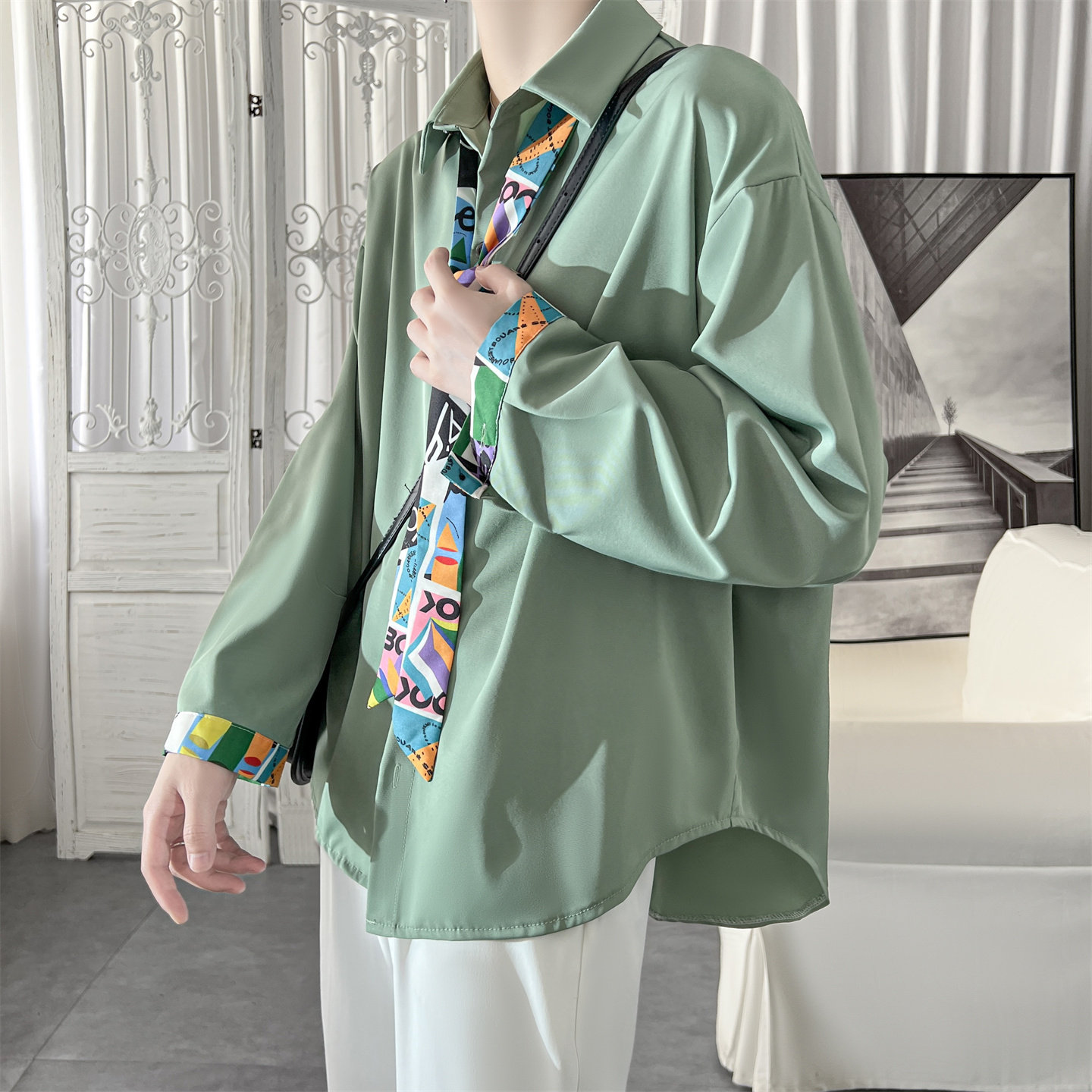 长袖衬衫男潮流帅气港风高级感情侣衬衣FC32-P55,男装衬衫,星座1017