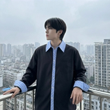 现货高级感小众设计拼接衬衫男痞帅纯色宽松潮流衬衣S1858-P68，男装衬衫，星座1017