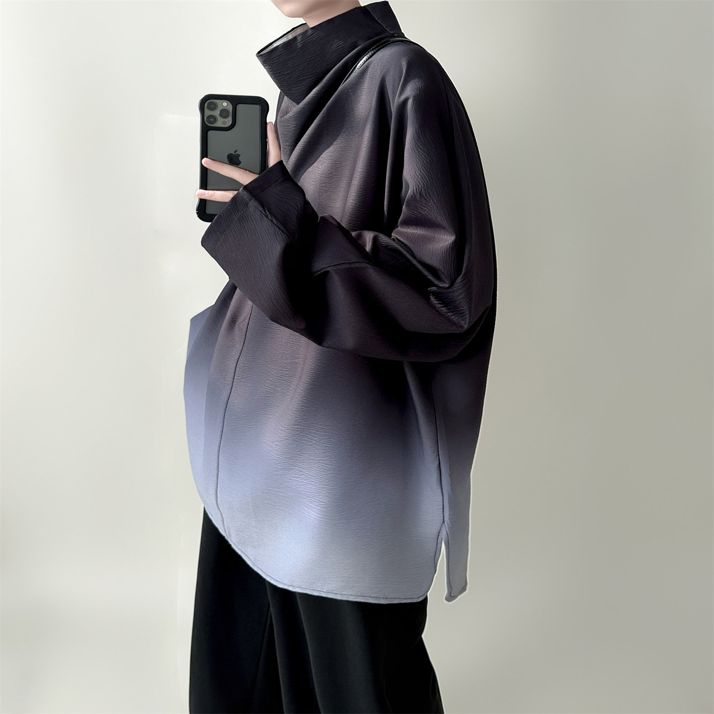 2025渐变长袖T恤男大码痞帅高级感高堆领上衣T61-P68,男装T恤,星座1017