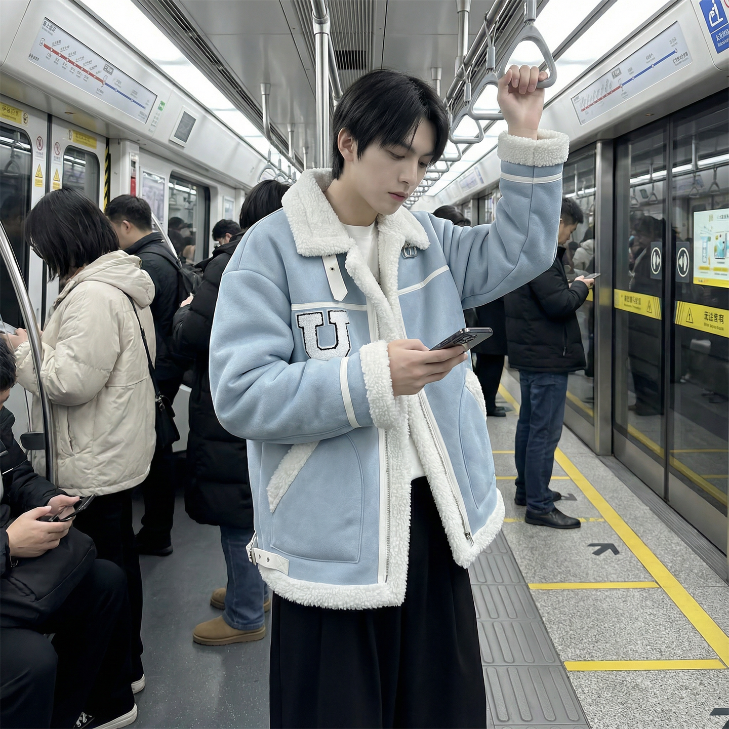 现货皮毛一体外套冬季校园宽松棉服潮男大码棉衣4725-P115,男装棉衣,星座1017
