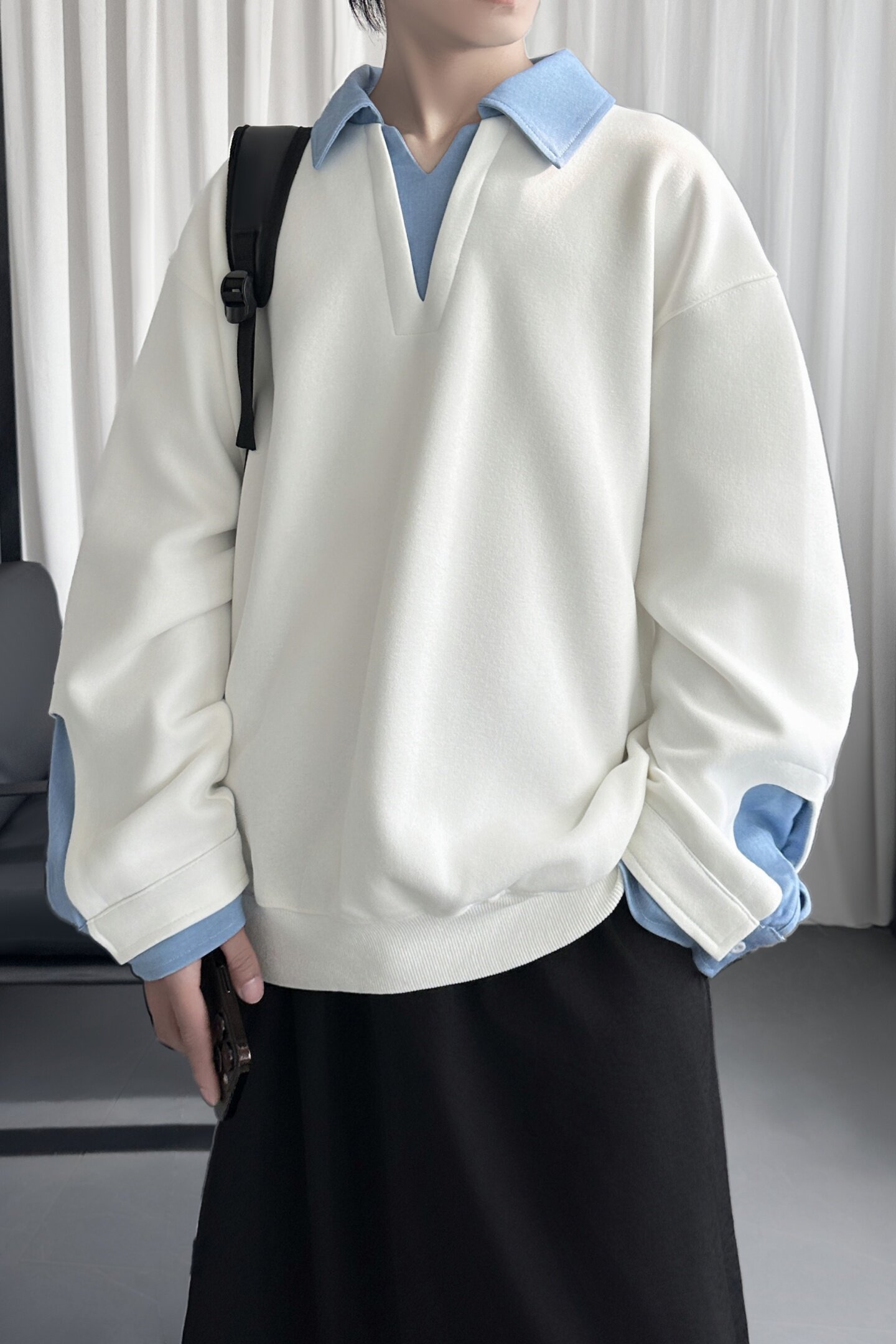 翻领高级感衬衫领上衣长袖卫衣男装潮WE212-P68,男装衬衫,星座1017