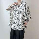 小狗印花衬衫男短袖2023夏季新款ins潮寸衫雅痞潮1017-CC107-P38，男装衬衫，星座1017