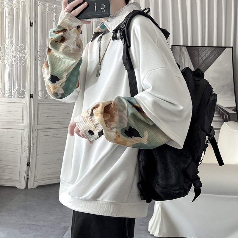 重磅假两件Polo卫衣男hiphop潮牌plol衫oversize春秋美式复古外套,男装卫衣,星座1017