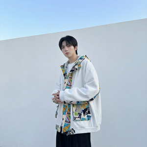 现货春款潮流涂鸦拼接夹克开衫连帽外套WT23-P75控96