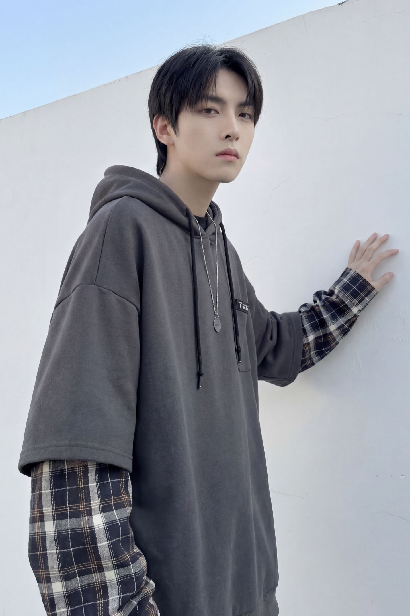 现货春季连帽卫衣男潮牌ins假两件拼接格子慵懒风W8212-P68,男装卫衣,星座1017