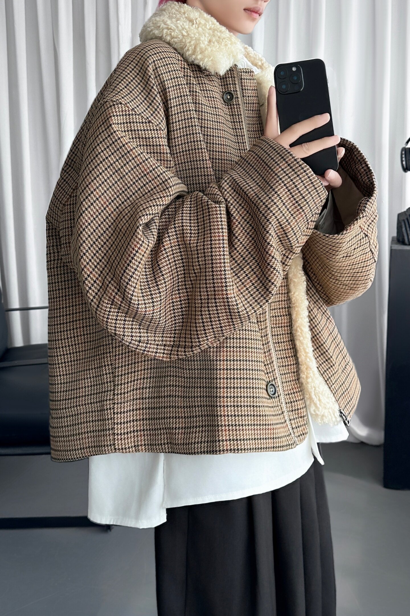 可拆毛领夹克千鸟格短款翻领棉服外套W5139-P138,男装夹克,星座1017