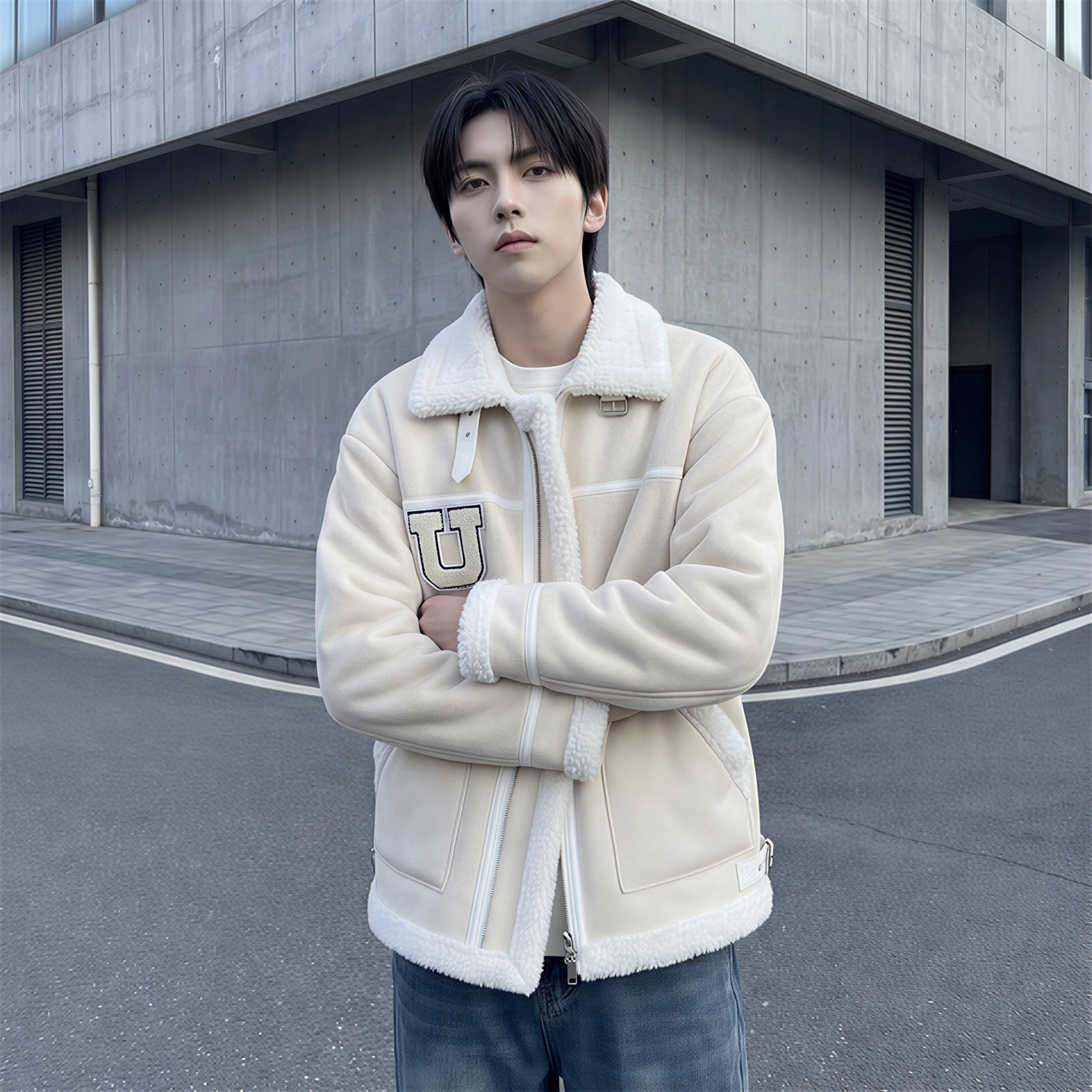 现货 皮毛一体外套冬季校园宽松棉服潮男大码棉衣 4725-P115图片