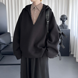 现货潮牌宽松加厚连帽假两件深V高领长袖卫衣WD908-P78，男装卫衣，星座1017