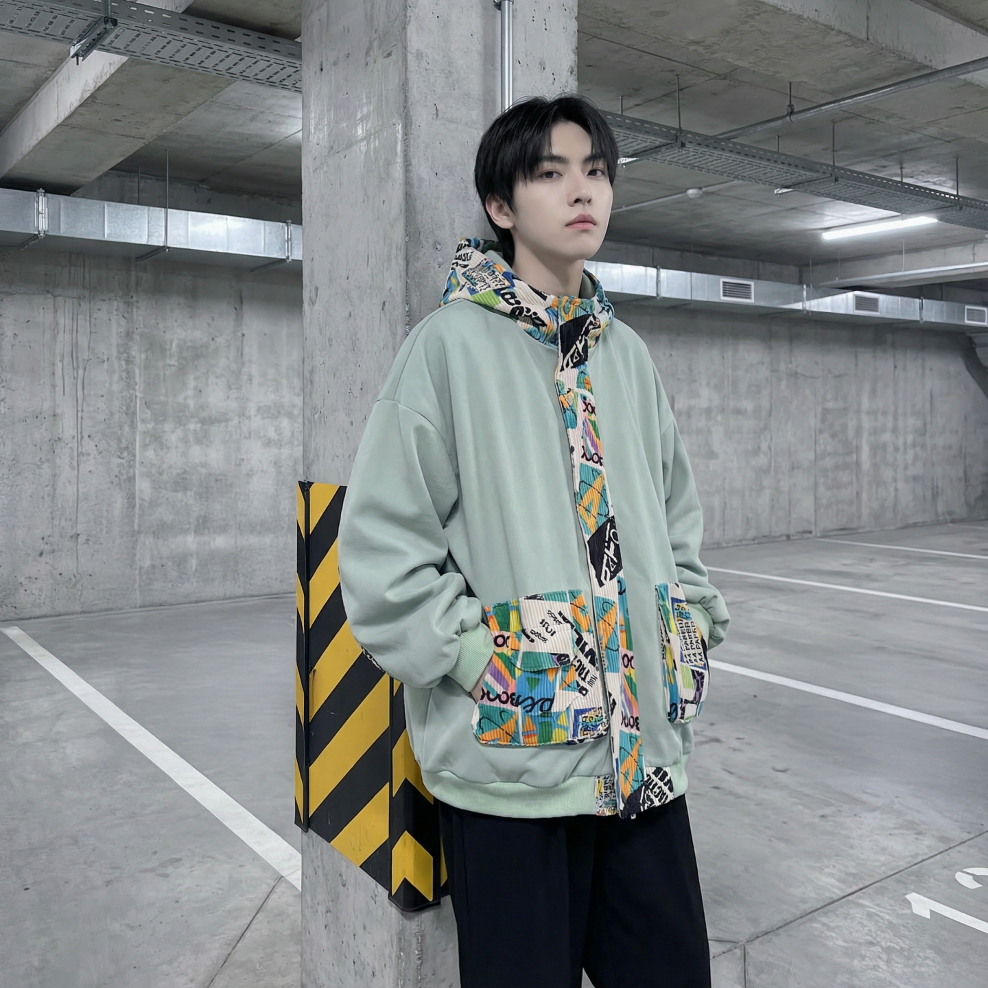 现货春款潮流涂鸦拼接夹克开衫连帽外套WT23-P75控96，男装夹克，星座1017