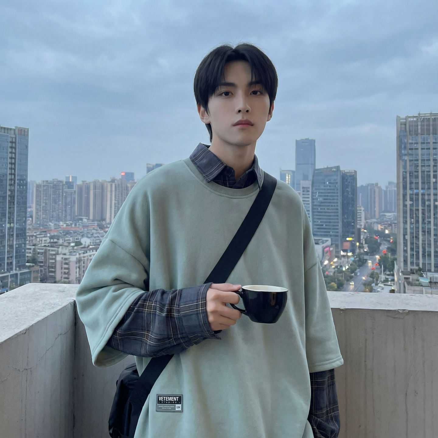 现货2026春款假两件卫衣衬衫领复古vibe格子美式外套A5613-P65，男装衬衫，星座1017