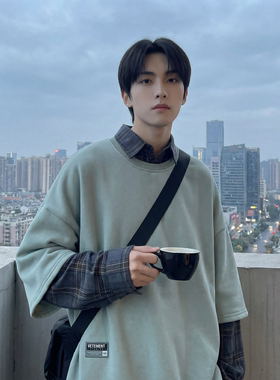 现货 2026春款假两件卫衣衬衫领复古vibe格子美式外套  A5613-P65